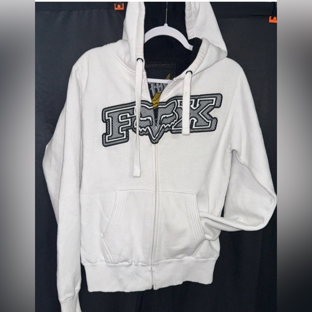 Fox racing White Hoodie with Logo small Y2K